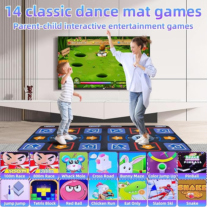 Dance Mat for Adults and Kids - Plug and Play TV Electronic Dance Mat Game, Wireless Dance Pad, Fun Dance Fitness Games for Kids, Christmas and Boys and Girls Birthday Gift Ideas, Blue