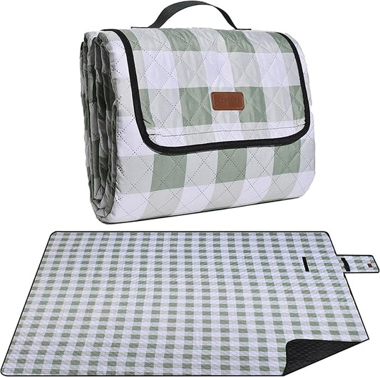 Extra Large Picnic Blanket 80''x 60'' Picnic Mat Waterproof Sand Proof Foldable for Beach, 5-Layer Outdoor Blanket for 6 to 8 Adults,Camping Lawn Hiking Travel Park Music Festival Wedding Mats(Green)