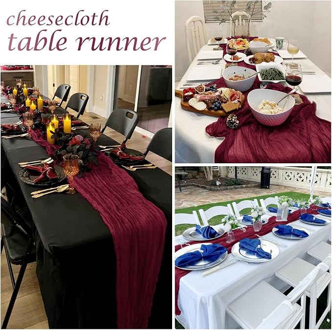 25 Pack Burgundy Red Cheesecloth Table Runner 17 x 108 Inch Gauze Table Runner - Image 7