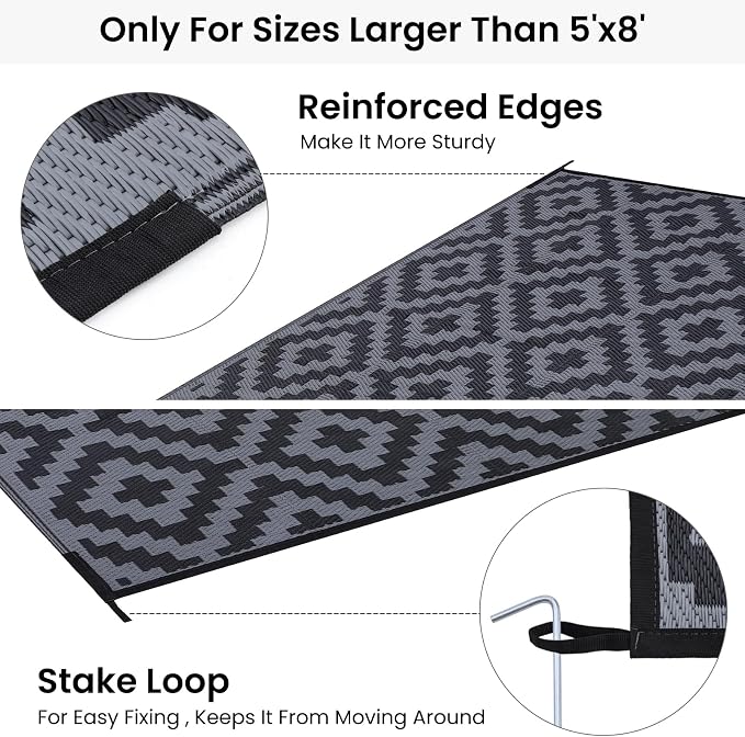 Smiry Waterproof Outdoor Rug 8x10 ft, Reversible Plastic Straw Patio Camping - Image 4