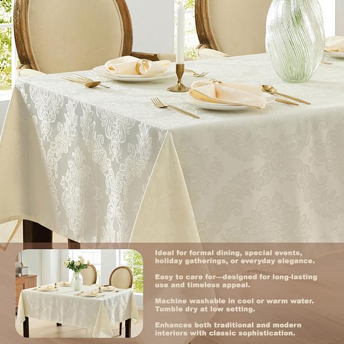 Newbridge Barcelona Luxury Damask Fabric Napkins, Antique White, 100% Polyester - Image 6