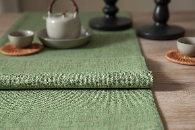 Burlap Style Farmhouse Table Runner, 14x36 Inches Grass Green | Thick Durable - Image 5