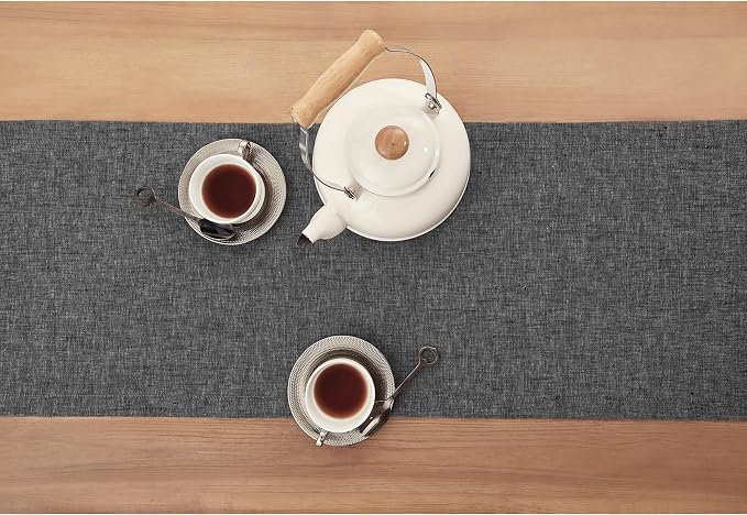 Solino Home 100% Pure Linen Table Runner Charcoal Grey, Athena 14 x 90 in | - Image 3