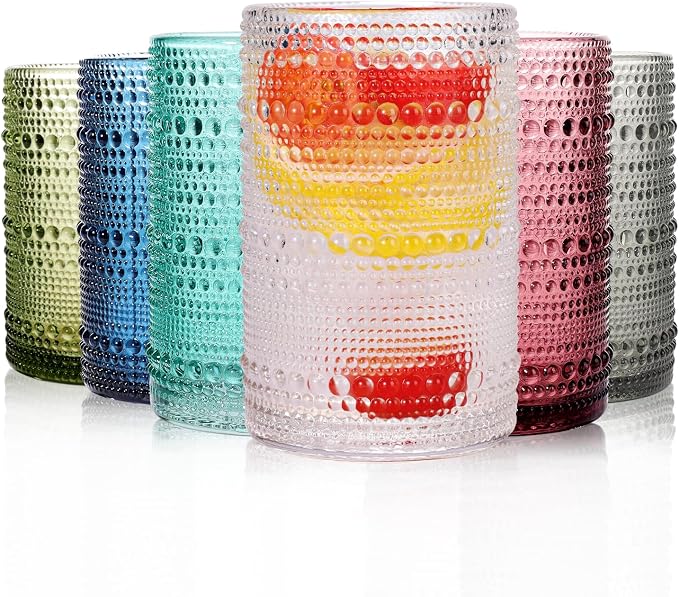 Set of 6 Hobnail Drinking Glasses, 15 oz Colored, Vintage Jupiter Glass Cups by WeirdUncle