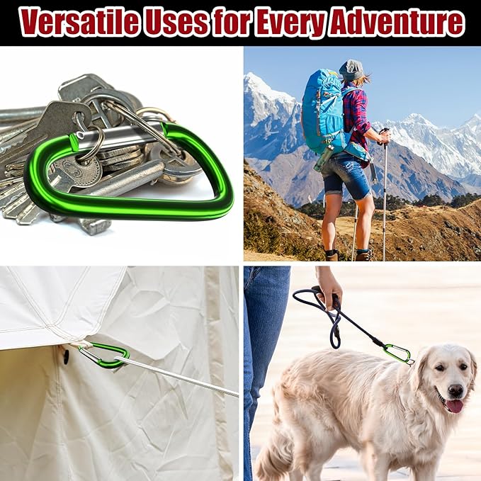 sprookber 4" & 5" Extra Large Aluminum Carabiner D Ring, Caribeener Clips, Spring Snap Hook for Keychain Clip, Set of 4