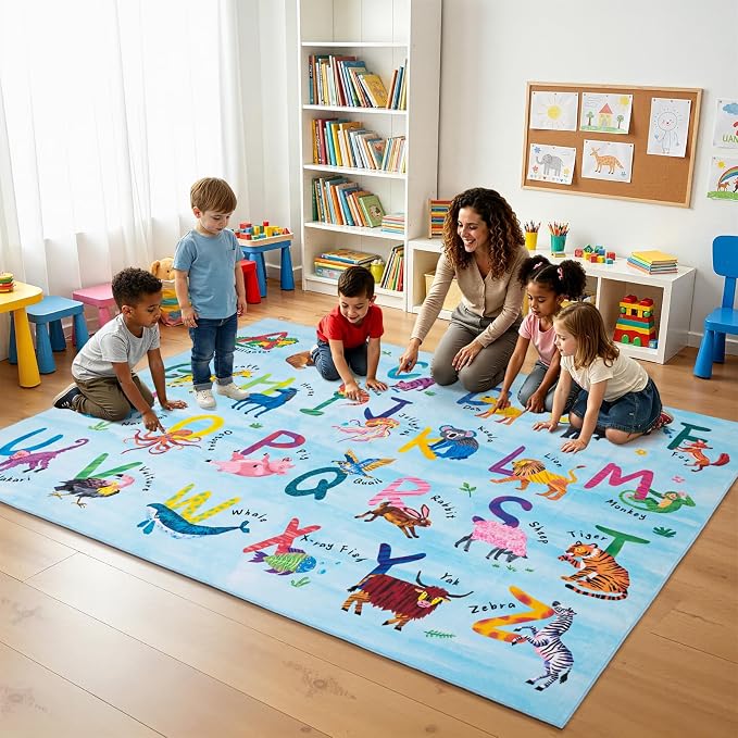 6x9 ABC Classroom Rug for Kids Playroom, Alphabet Rug - Image 3