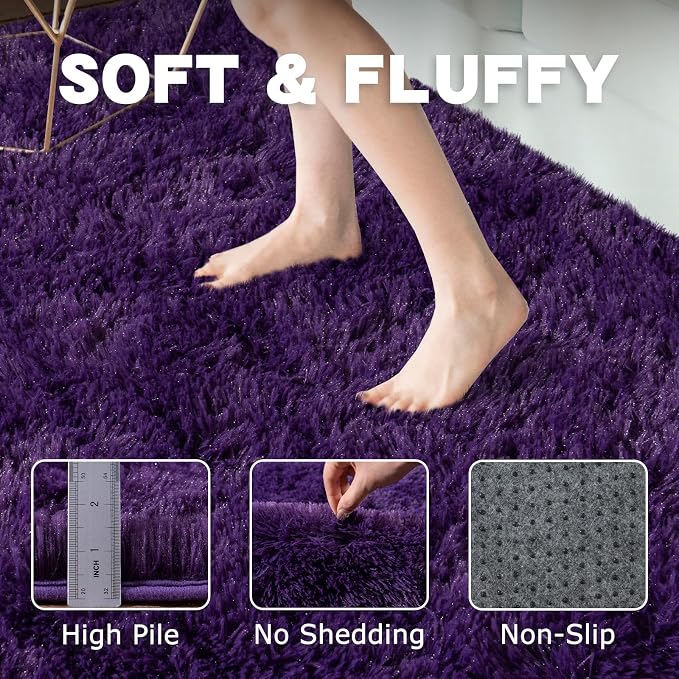 Round Purple Rug for Bedroom, 4 ft Circle Area Rugs for Living Room, Soft - Image 6