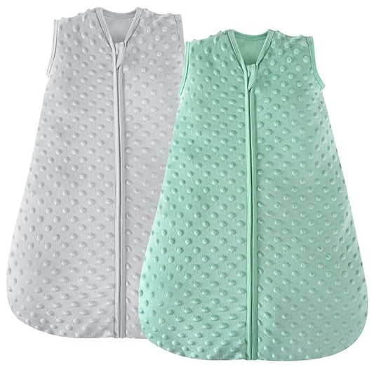 JELLYMONI Fleece Baby Sleep Sack 6-12 Months, 1.5 Tog Warm Winter Baby Wearable Blanket with Plush Dots and 2-Way Zipper, Cotton Toddler Sleep Sack