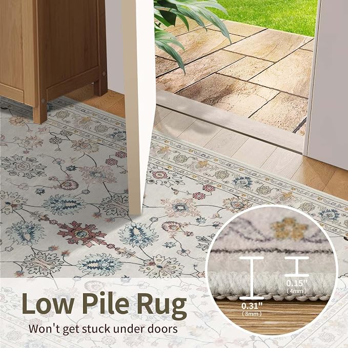 Rugxara 2x6 Floral Runner Rug, Washable Runners - Image 6