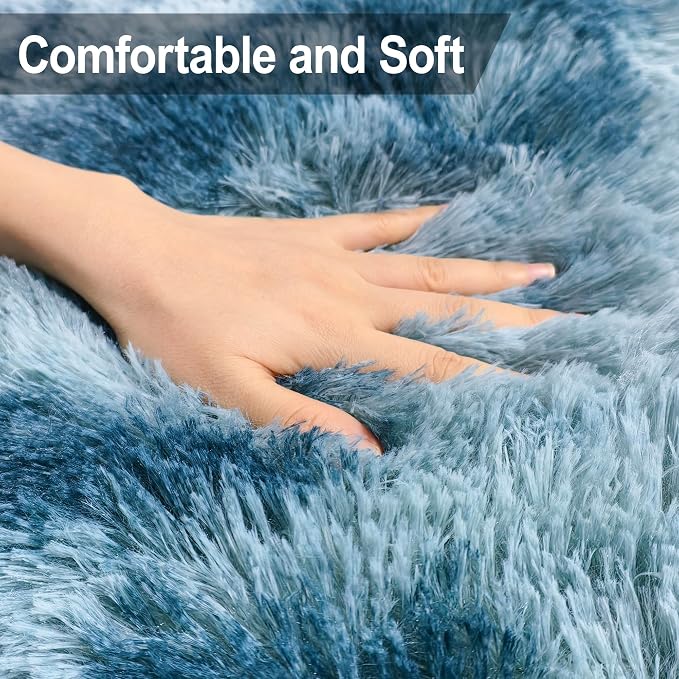2x6 ft Soft Blue Runner Rugs for Bedroom Living Room Blue Fluffy Rug Plush Shag - Image 5