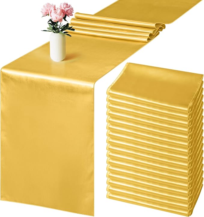Aneco 12 Pack Satin Table Runner 12 x 108 Inch Gold Long Wedding Satin Silk by Aneco