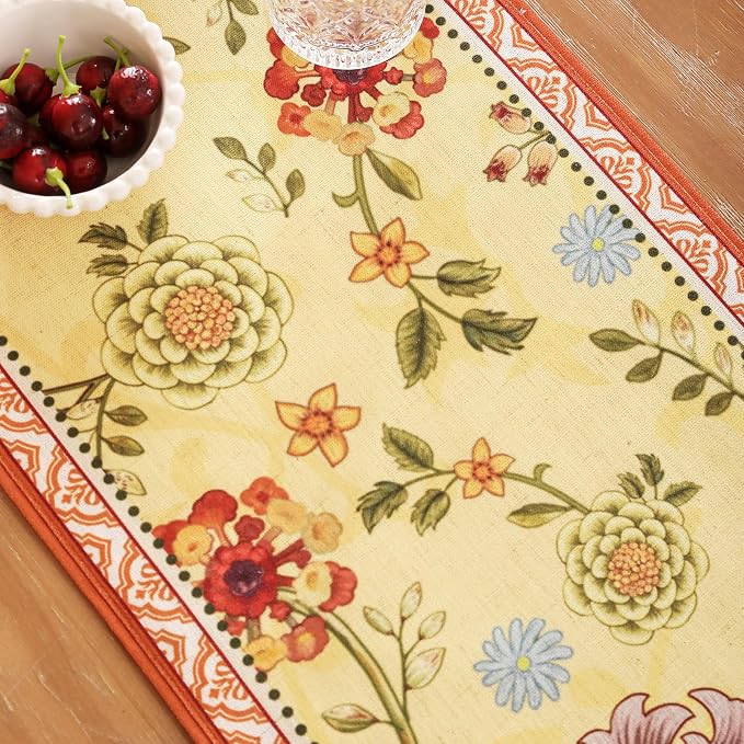 bilin gaier Designer French Linen Long Table Runner, Floral Pattern, Dining - Image 8