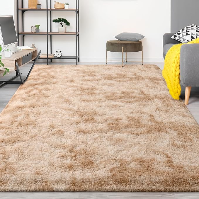 FlyDOIT Large Area Rugs for Living Room, 5x8 Feet Tie-Dyed Beige Shaggy Rug - Image 9
