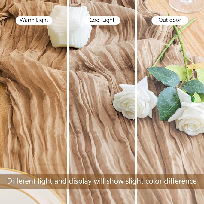 Cheesecloth Table Runner 10FT 6Pcs Nude Boho Gauze Rustic Sheer Runners | - Image 5