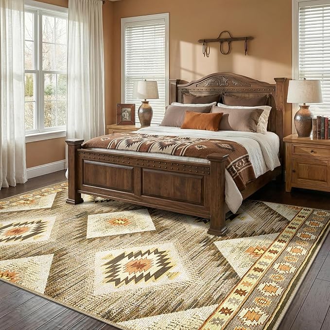 Area Rug 8x10 Rug Machine Washable Non-Slip Low Pile Print Pattern Western Rug - Image 8