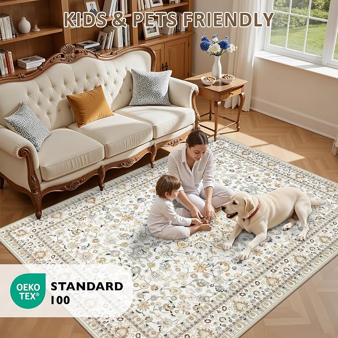 Area Rugs 10x12 Living Room Rug: Washable Rug Soft Vintage Boho Carpet Indoor - Image 8
