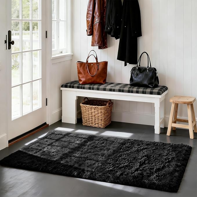 Fluffy Rug Shag Area Rug, Small Bedside Rug, Soft Fluffy Shag Entryway Throw - Image 2