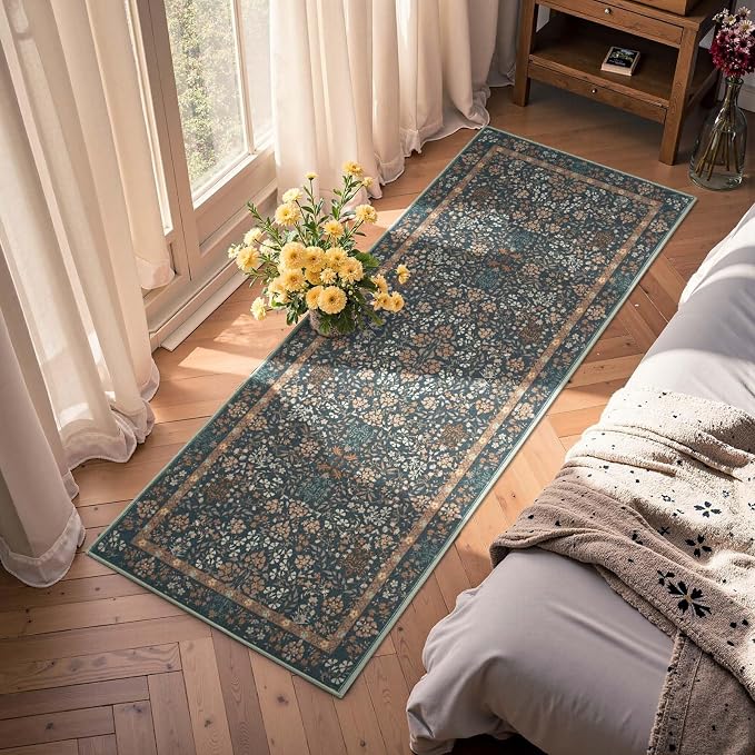 jinchan Zenith Floral Runner Rug 2x5 Washable Kitchen Runner Non-Slip Low-Pile - Image 3