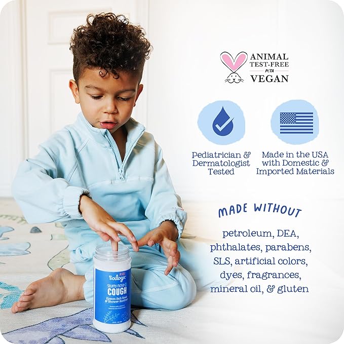 Oilogic Kids Stuffy Nose & Cough Epsom Salt Soak & Shower Soother - Made with Blended Essential Oils