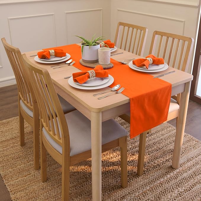 Encasa XO Table Runner, Cotton Canvas Dining Runner 13"x59" | Orange, 180 GSM - Image 2