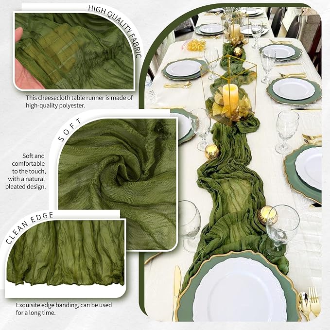 18 Pack Cheesecloth Table Runner 10FT Olive Green Table Runner Boho Gauze - Image 3