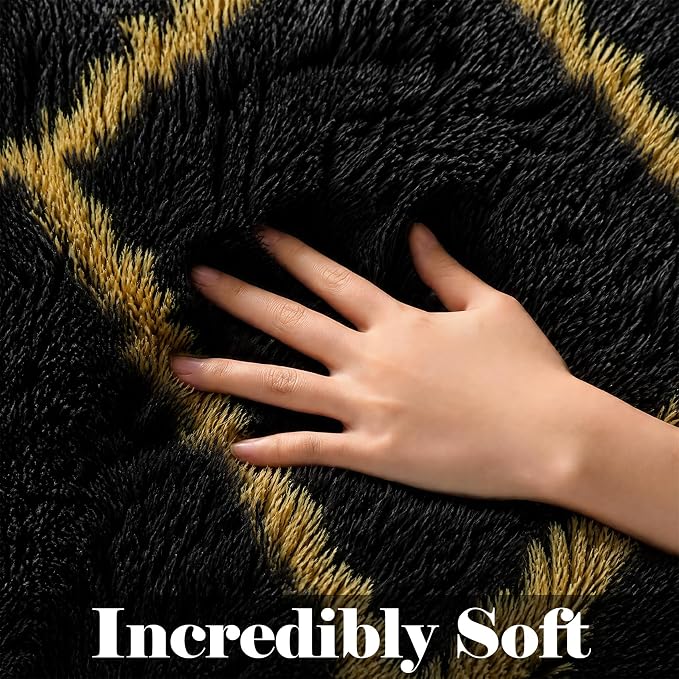 ONASAR Area Rugs for Bedroom Living Room, 4x6 Fluffy Black and Gold Throw Rug - Image 3