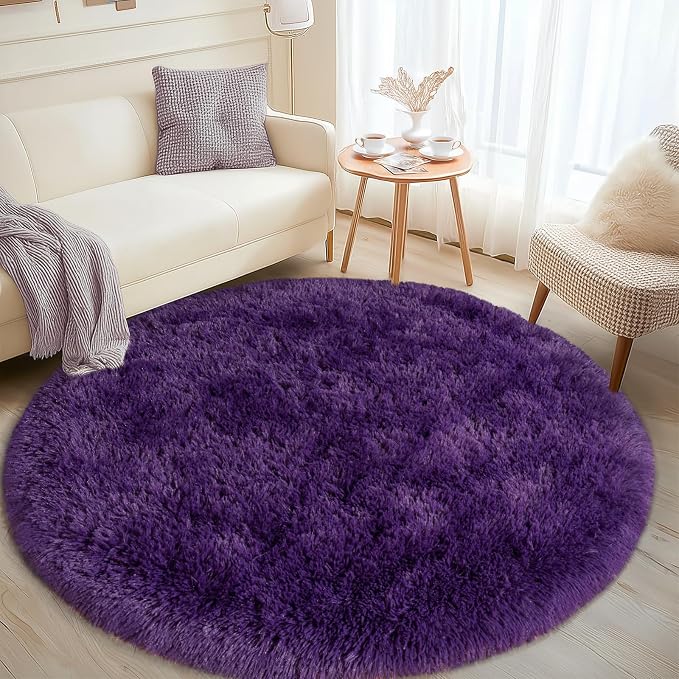 Round Purple Rug for Bedroom, 4 ft Circle Area Rugs for Living Room, Soft - Image 2