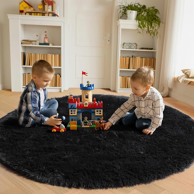 ONASAR Black Round Rugs 8ft for Living Room, Fluffy Bedroom Circle Area Rug - Image 4