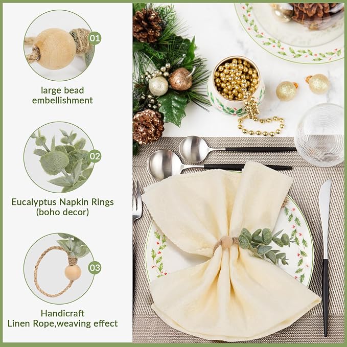 Defined Deco Napkin Rings Set of 6, Boho Green Leaf Napkin Rings - Image 3