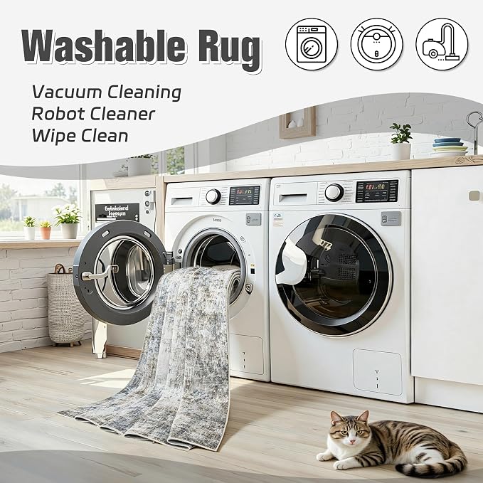 Area Rug 10x14 Living Room Rug Washable: No-Slip Abstract Soft Thin Large Brown - Image 2