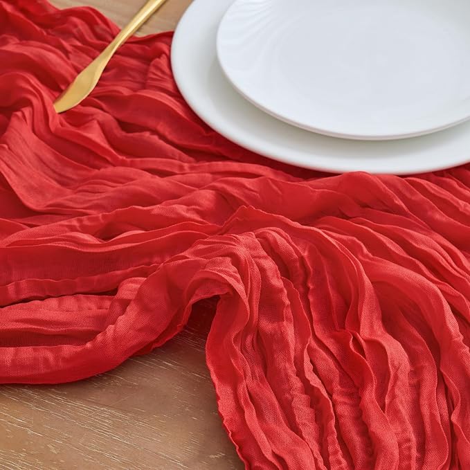 Asee'm Red Cheesecloth Table Runner Christmas 10FT Boho Rustic Gauze Sheer | - Image 4