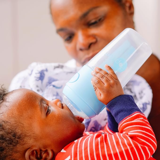 PopYum 5 oz Blue Anti-Colic Formula Making/Mixing/Dispenser Baby Bottles, 2-Pack with #1 Slow Flow Nipples, 150 ml, BPA-Free, Natural Latch