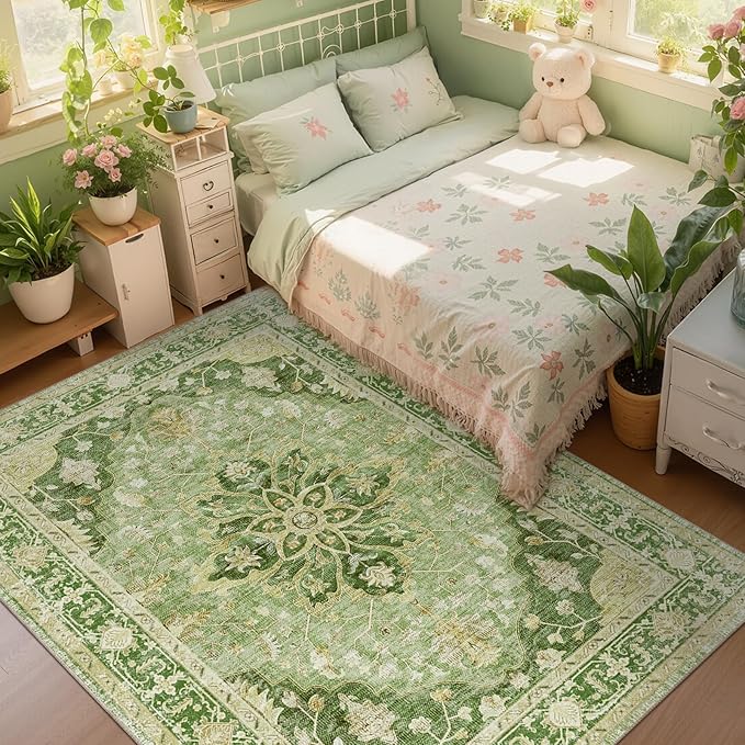 RELEANY Area Rugs 5'x7' Washable Non-Slip, Floral Vintage Distress Medallion - Image 3