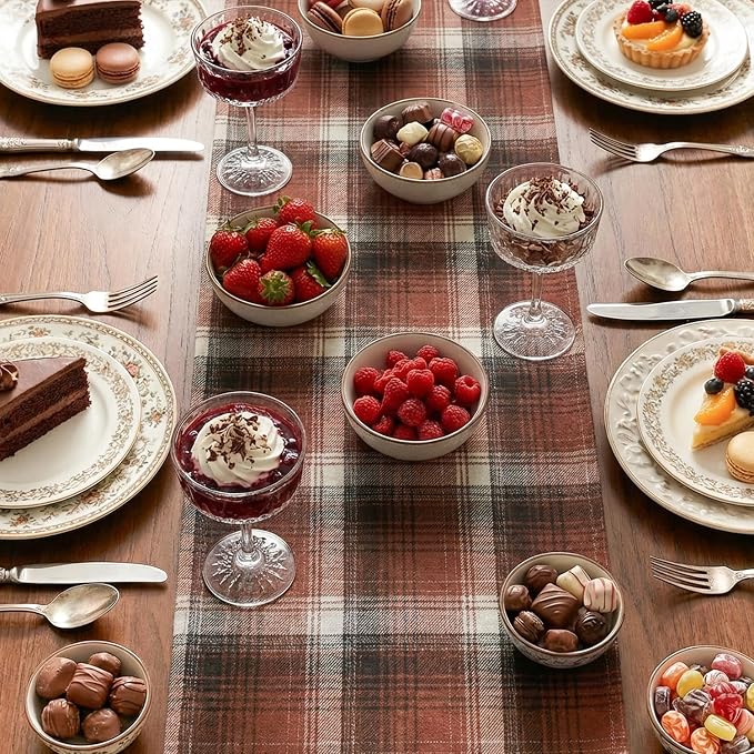 Artoid Mode Caramel Brown Farmhouse Plaid Fall Table Runner 13x72 Inch | - Image 4