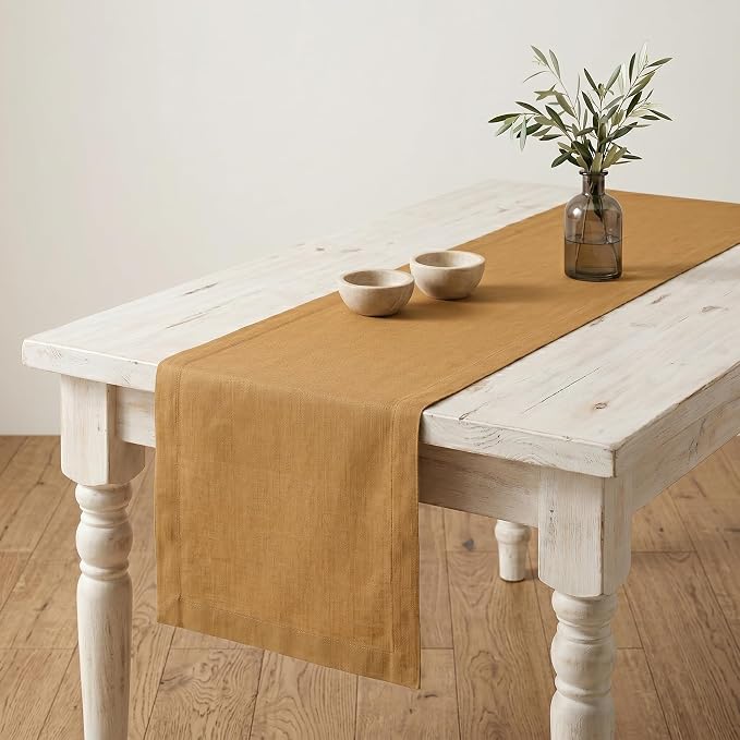 Solino Home 100% Pure Linen Table Runner Caramel Long, Fete 14 x 120 in | Table by SolinoHome