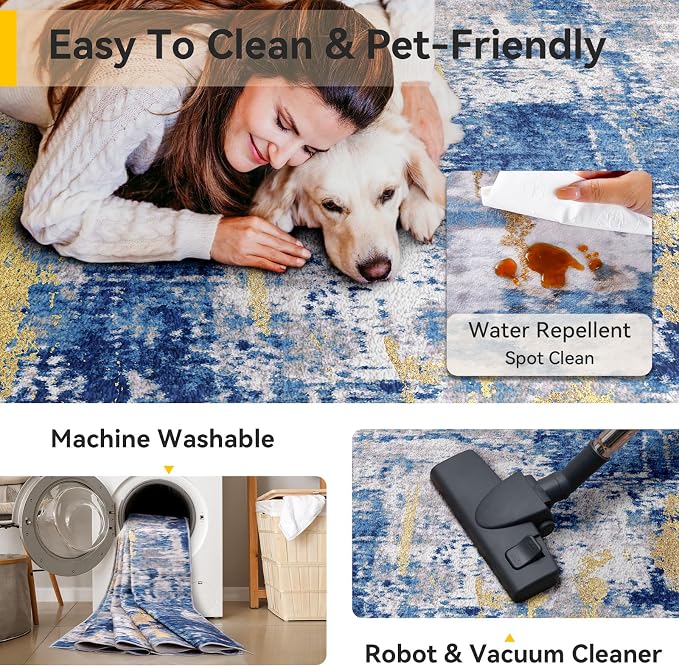 RELEANY Washable Area Rugs 10'x14' Non-Slip Modern Abstract Soft - Image 5