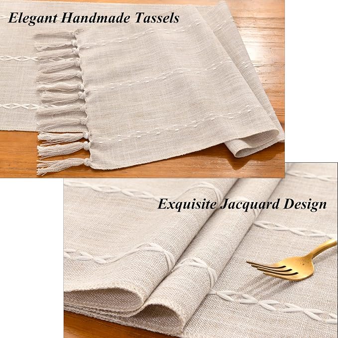 Wracra Rustic Linen Table Runner, Light Coffee Table Runners 72 inches Long | - Image 2