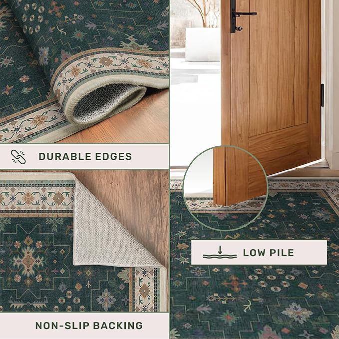 Dark Green Washable Kitchen Runner Rug, Stain Resistant Rugs - Image 5