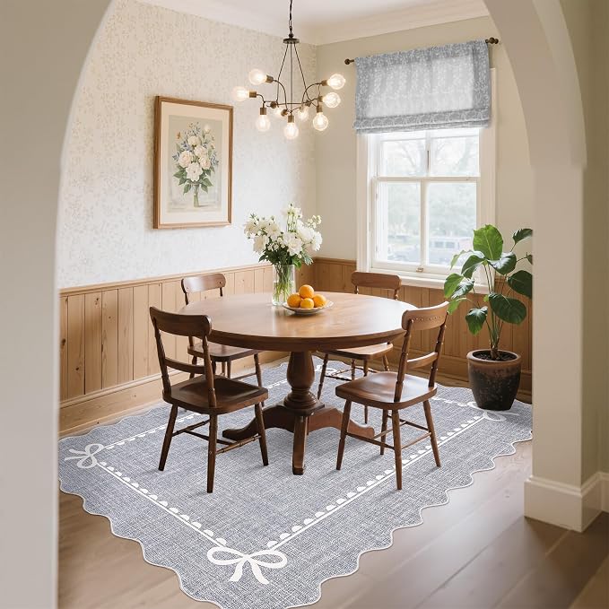 GarveeHome Scalloped Bow Rug for Living Room, Solid Grey Rug for Dorm, Washable - Image 3