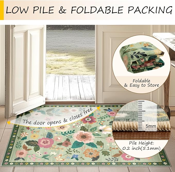 RELEANY Floral 5x7 Area Rugs Washable Print Boho Cute Carpet Non Slip Flower - Image 5