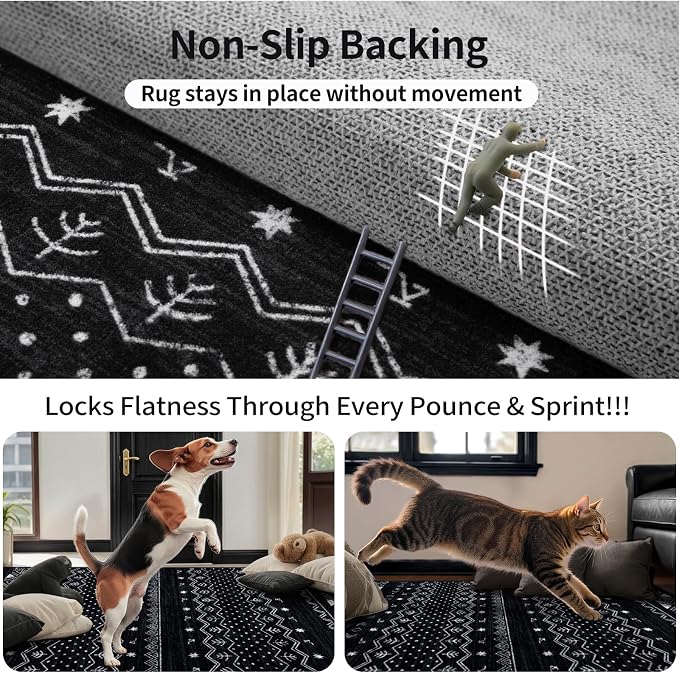 SERISSA 7x10 Area Rugs for Living Room, Washable Non-Slip Black and White Boho - Image 5