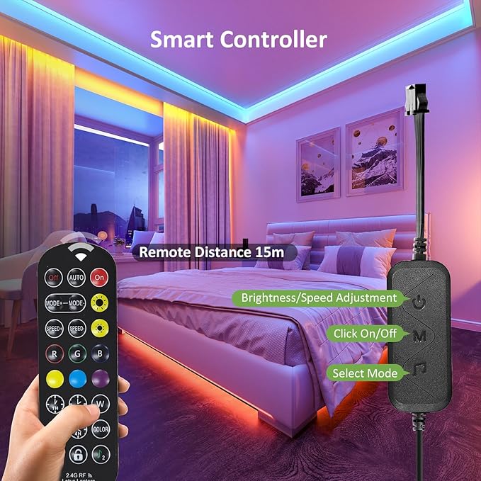 NOVOSTELLA 40ft RGB Smart LED Strip Light kit, Flexible Color Changing 360 Units SMD 5050 LEDs, 24V Tape with 24 Key Remote, Dimmable LED Ribbon for Home Lighting Kitchen Bar,UL Listed Power Supply