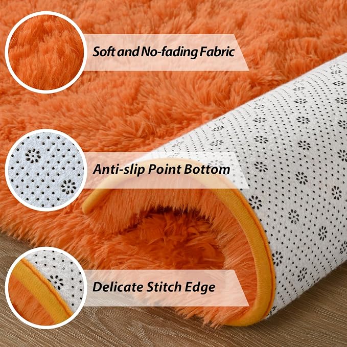 Andecor Shag Area Rug for Living Room, 6x9 Feet Orange Soft Fluffy Indoor Plush - Image 5