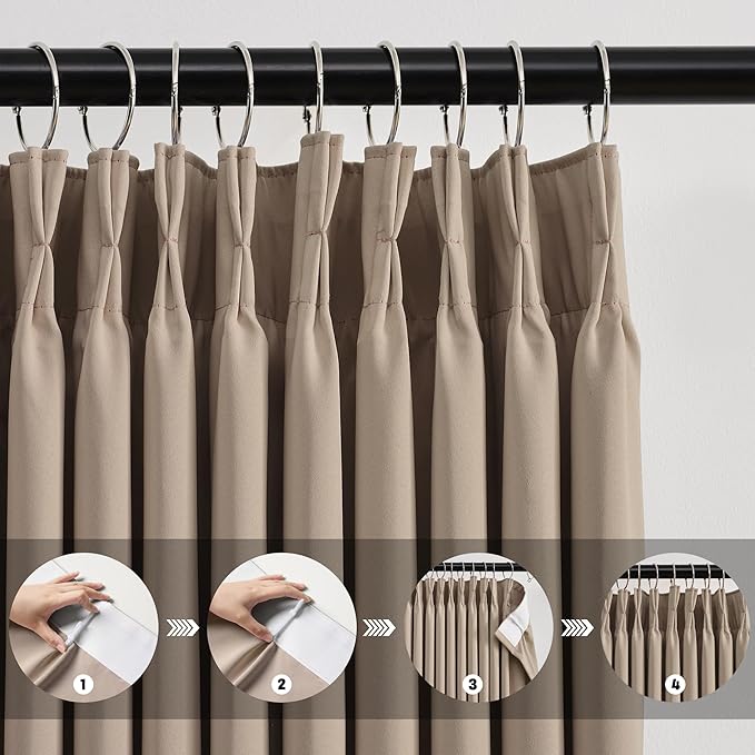 KEQIAOSUOCAI Extra Wide Pinch Pleated Blackout Living Room Bedroom Curtains, Triple Weave Thermal Insulated Window Treatment Light Blocking Panels for Patio/Hall/Porch (Khkai, W80 x L84, Set of 2)