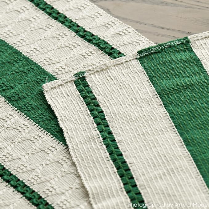 Artoid Mode Emerald Green Rustic Woven Table Runner 12x108 Inch | Holiday - Image 5