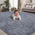 Area Rug for Living Room Bedroom: 6x9 Grey Soft Fluffy Shag Upgrade Non-Slip by PLHXFRSoftAreaRugs