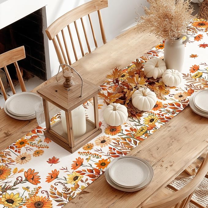Fall Pumpkins and Sunflowers Table Runner 13x90 Inch, Maple Leaves Farmhouse - Image 8