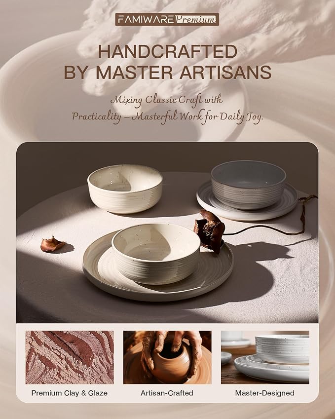 Stoneware Dinnerware Sets for 4, Coupe Plates & Bowls, Chip & Scratch Resistant - Image 7