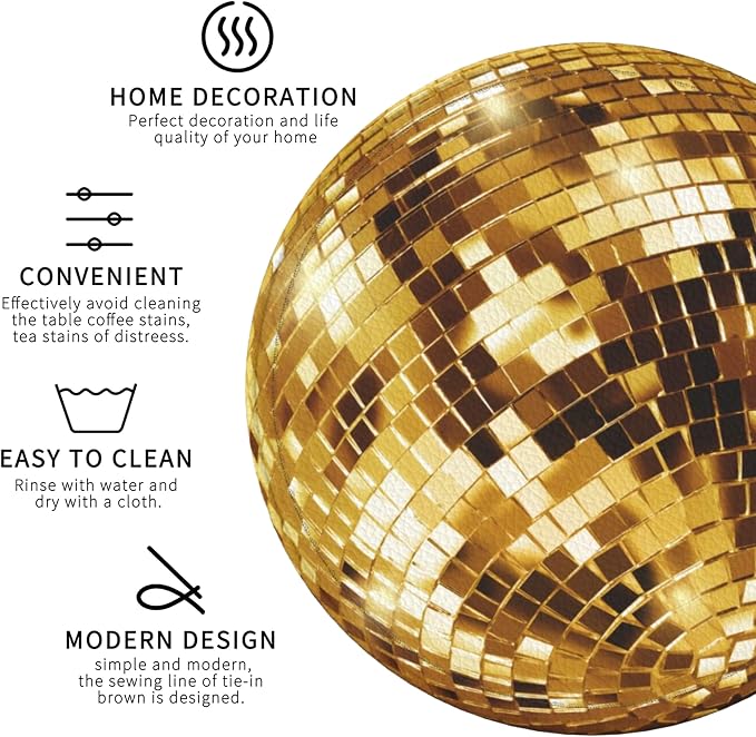 Gold Disco Ball Coasters Leather Round Drink Coasters 6 Pcs Set - Image 3