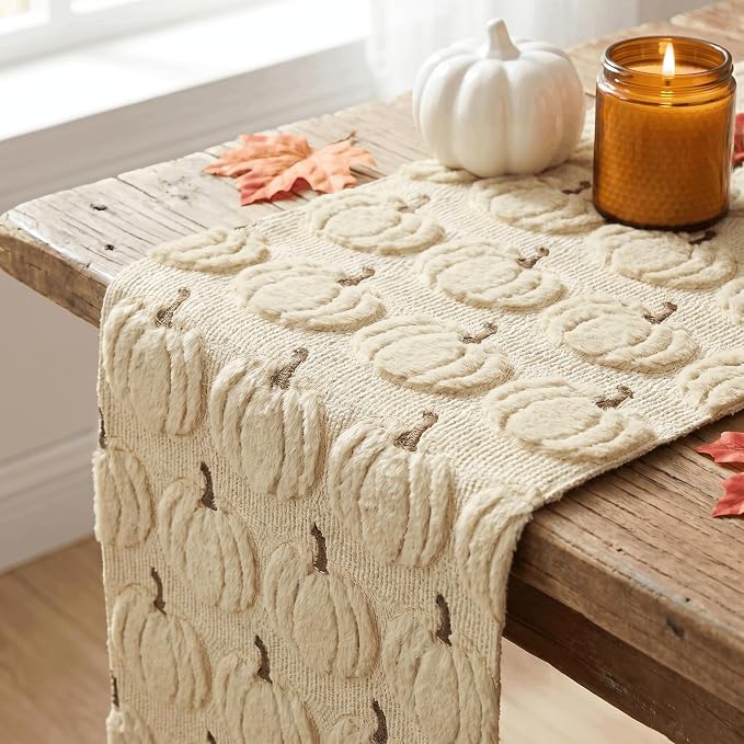 Artoid Mode Beige Soft Faux Fur Fall Table Runner 13x60 Inch | Seasonal Kitchen - Image 5
